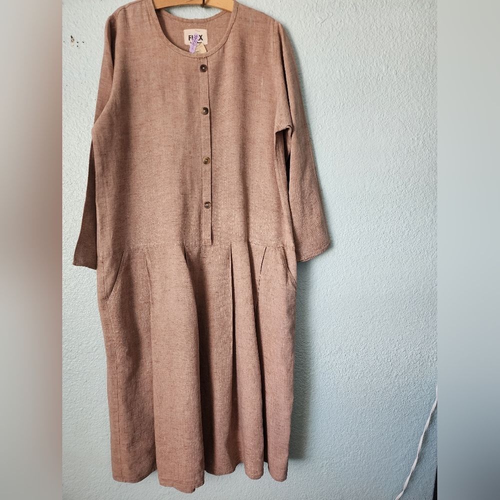 Flax Button Down Long Sleeve Dress
